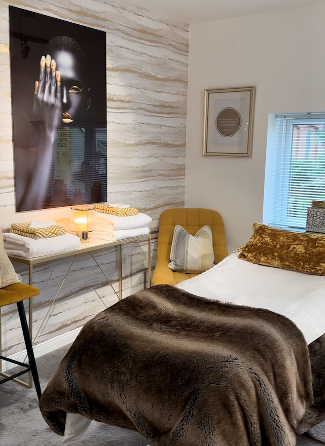Salon image showing body waxing room at Trew Beauty with a luxury bed